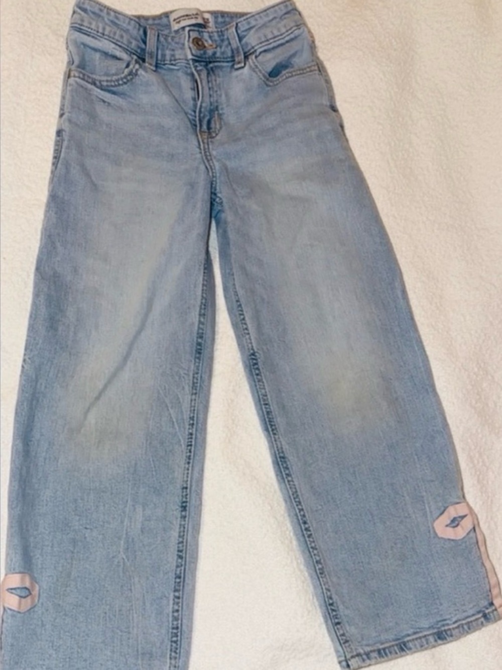 abercrombie kids Light Blue Wide-Leg Jeans with Pink Patch Detail